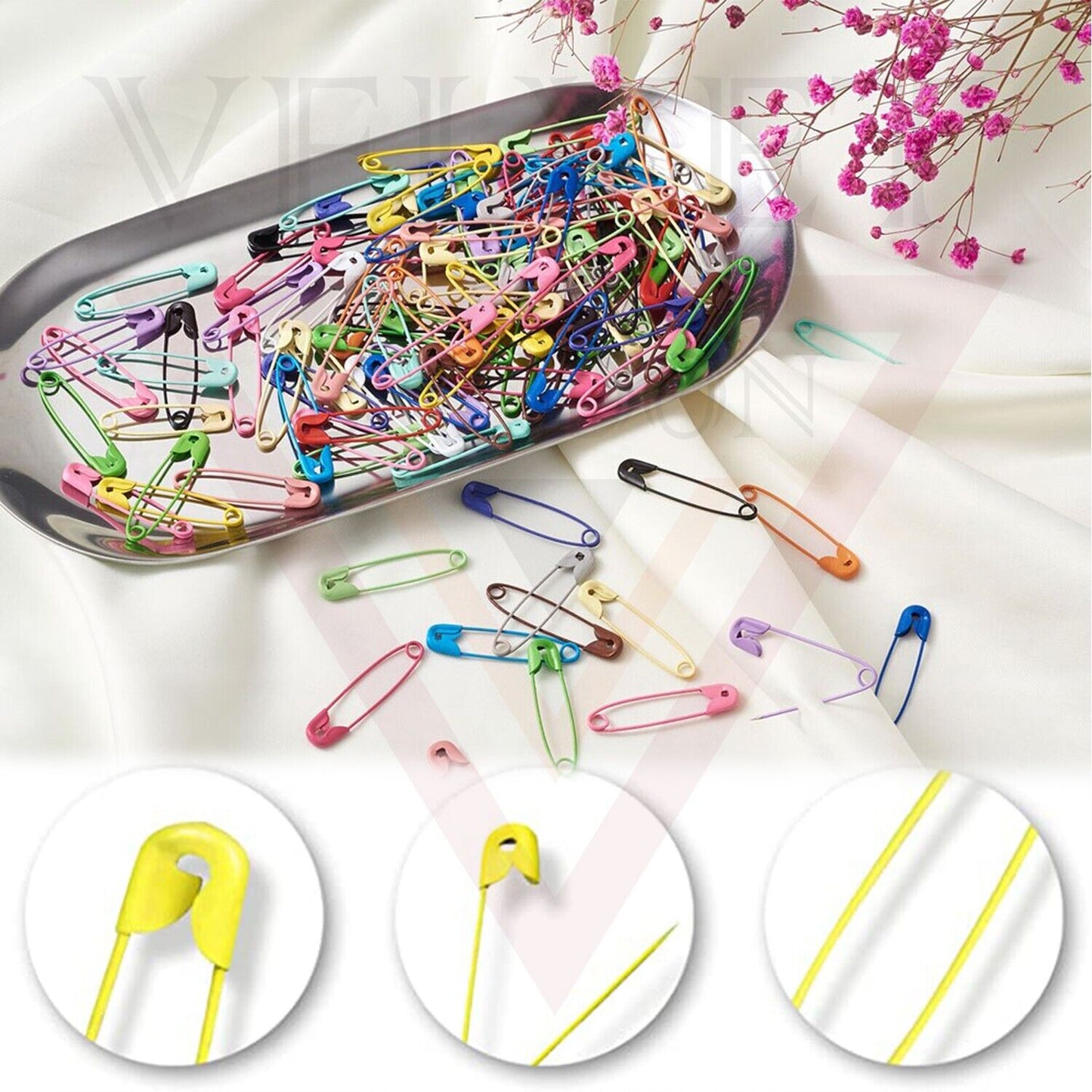 100x Safety Pins Matte Multicolour Pins Craft Sewing Nickel Metal Plated Pins