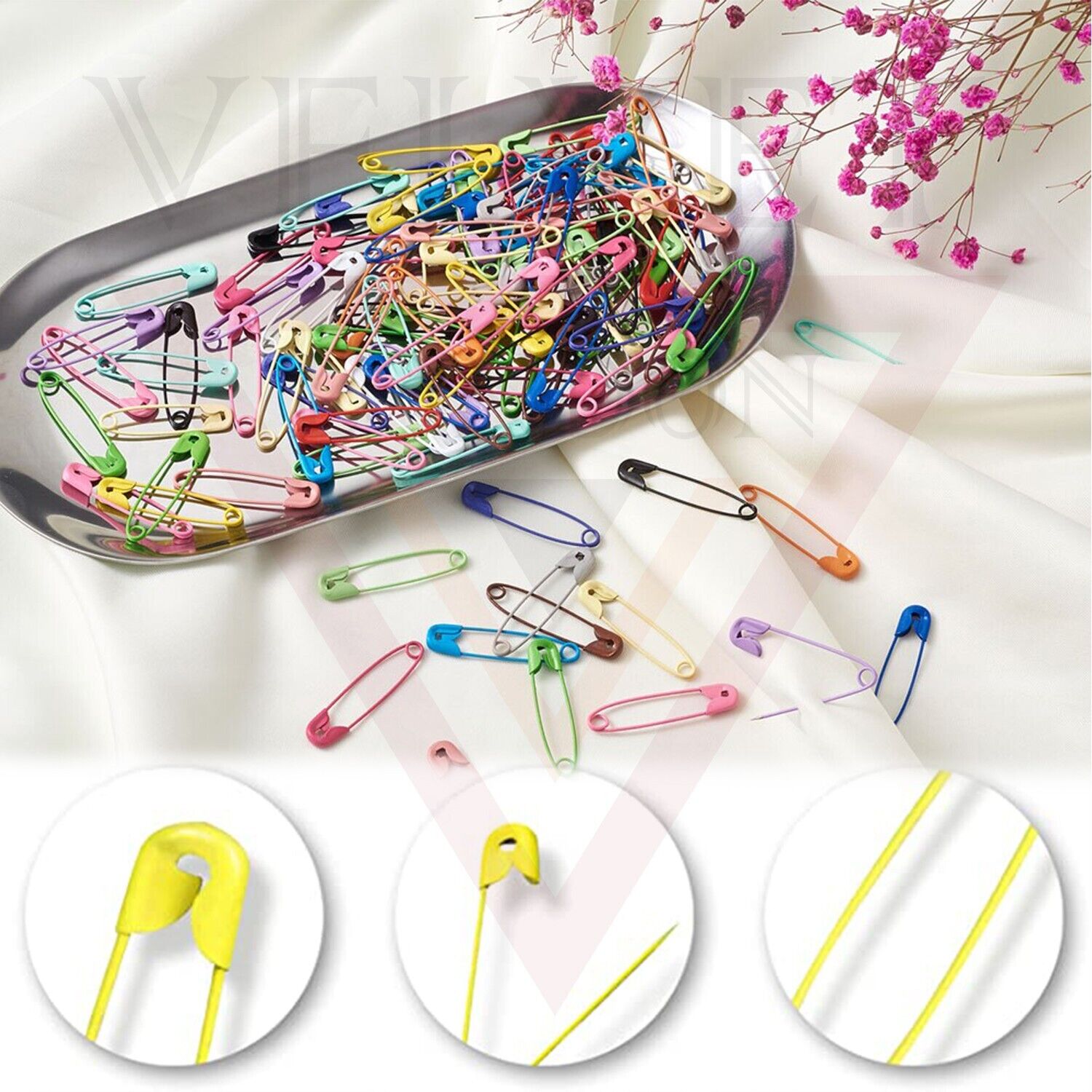 100x Safety Pins Matte Multicolour Pins Craft Sewing Nickel Metal Plated Pins