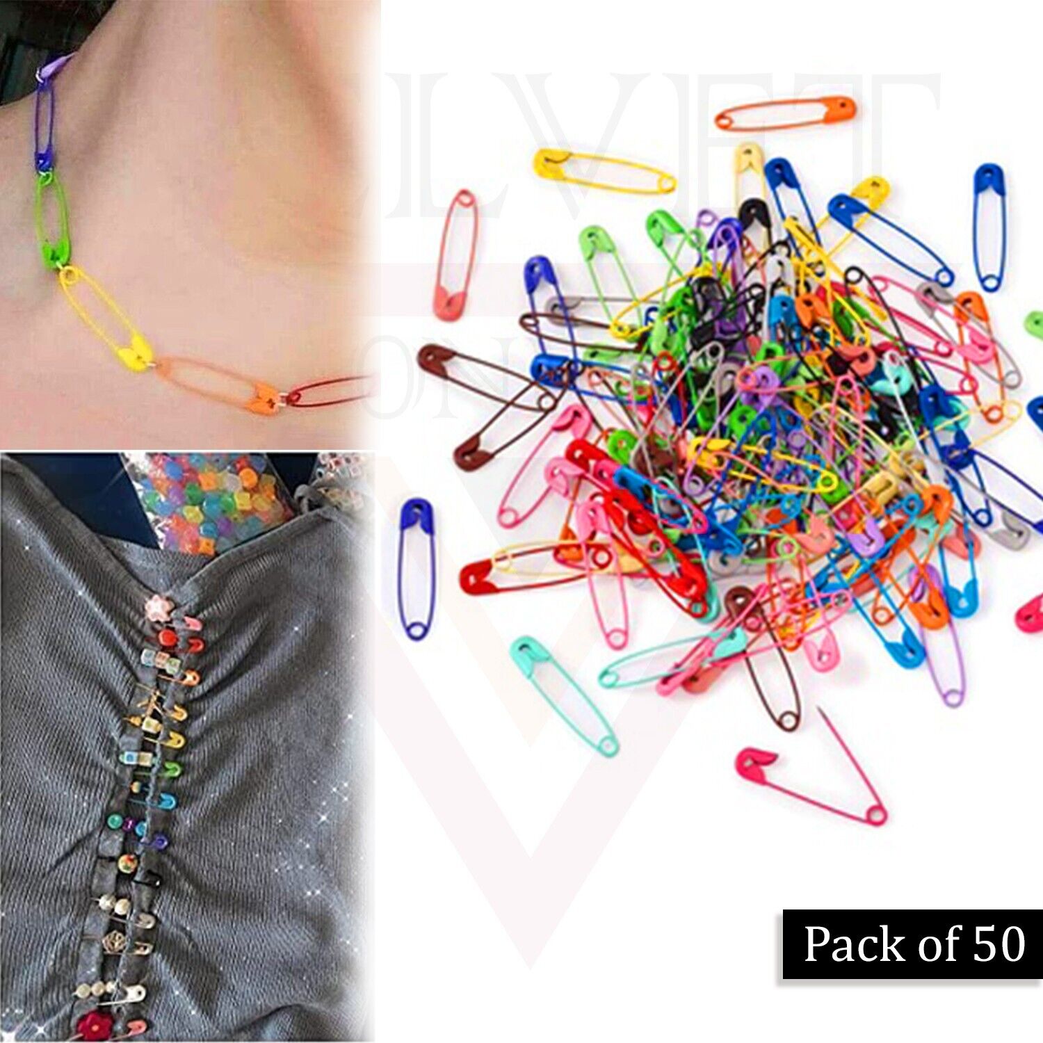 50Pcs Multi-Colour Safety Pins Craft Sewing Nickel Metal Plated Safety Pins 3 Cm
