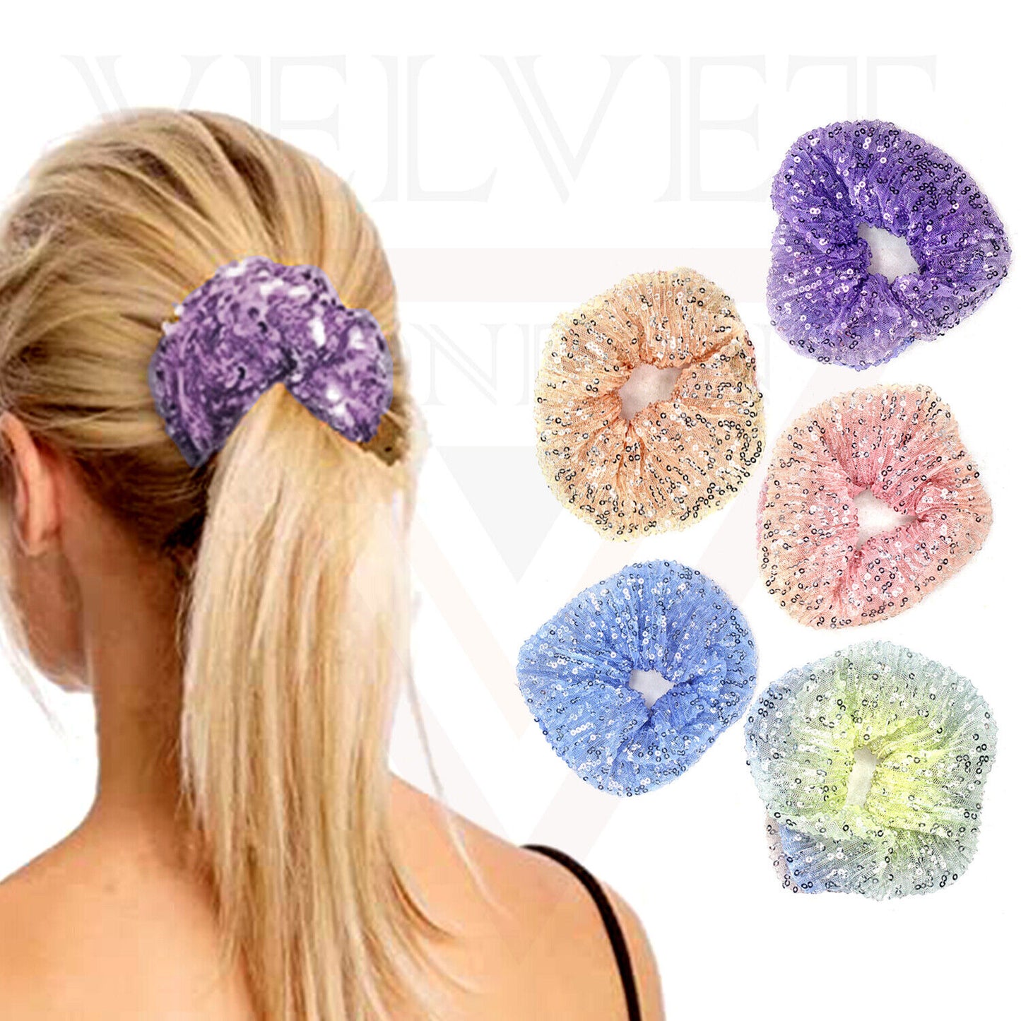 Sequin Hair Band Glitter Ponytail Holder Scrunchies Elastic Solid Party Hair Tie