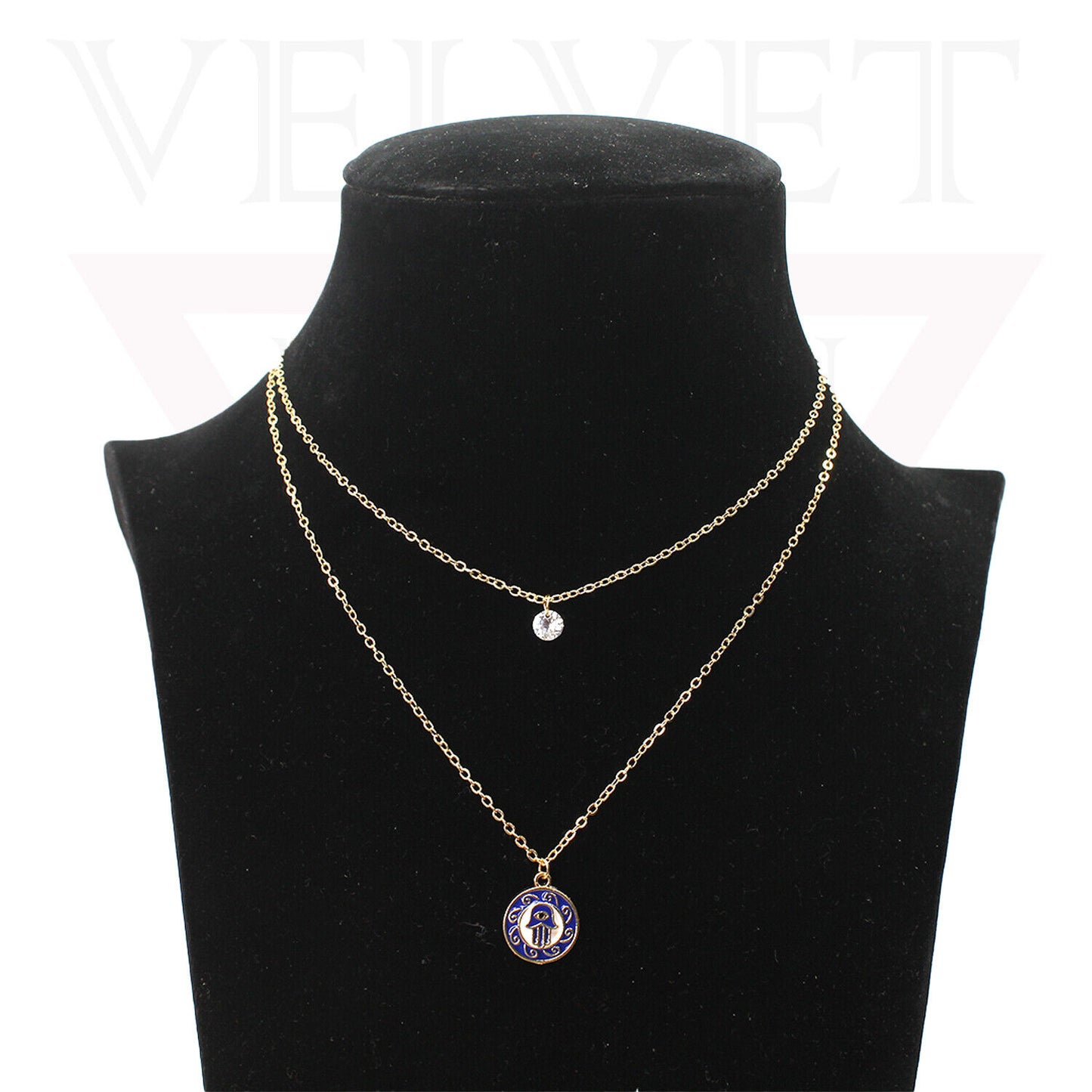 Trendy Golden Multi Layer Chain Necklace Oxidised Evil Eye Pendant Beachwear