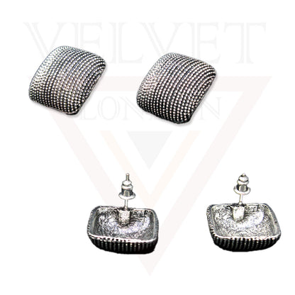 Retro Silver Oxidized Stud Earring Geometric Black Ear Stud Anitque Jewellery