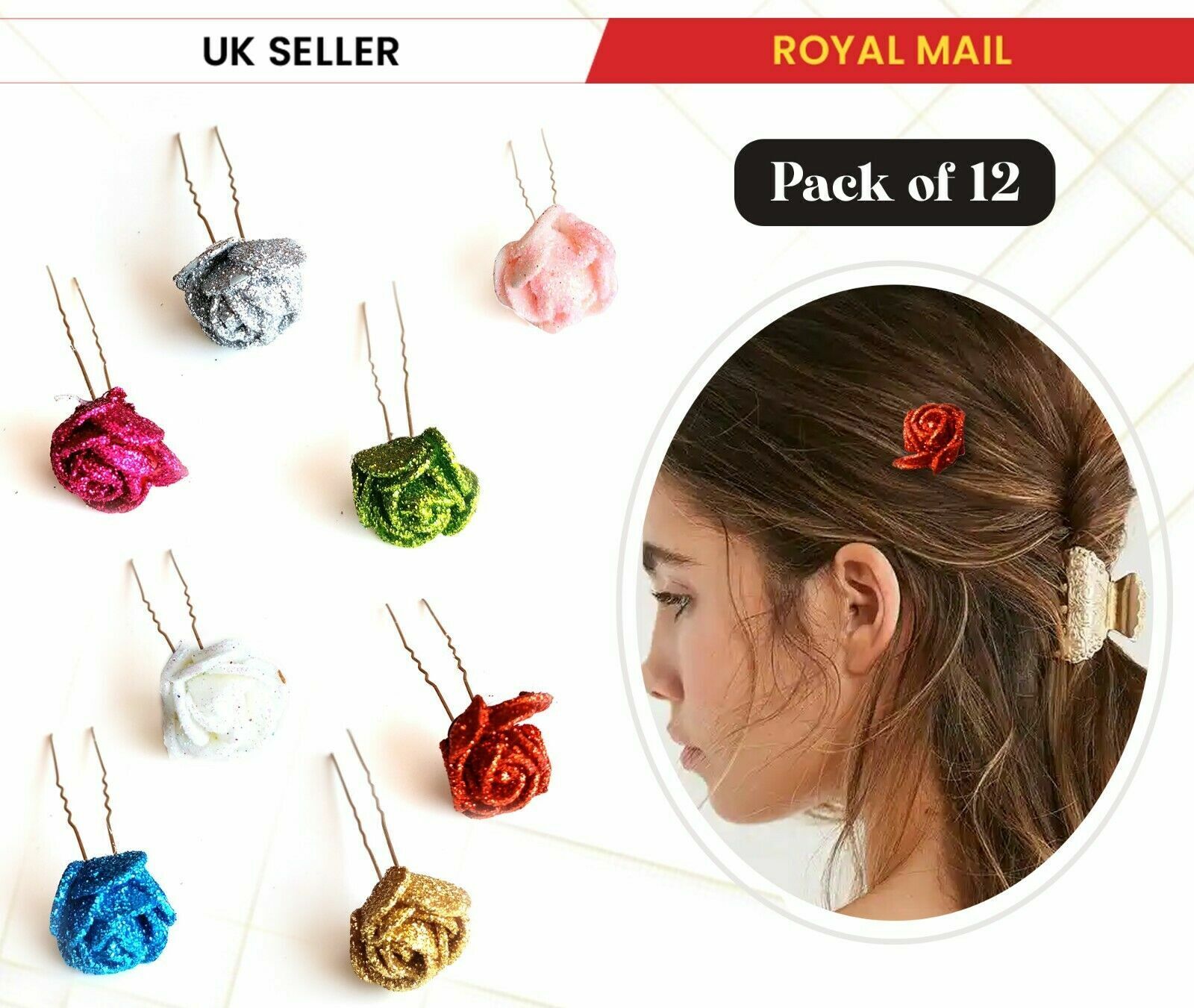 12x Bridal Hair Pins Rose U Pins Flower Hair Clips Brooch Wedding Bridesmaid