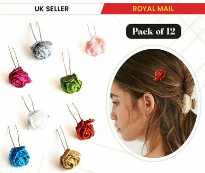12x Bridal Hair Pins Rose U Pins Flower Hair Clips Brooch Wedding Bridesmaid