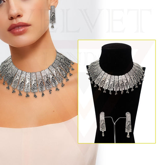 Oxidized Necklace Earrings Sparrow Antique Silver Traditional Boho Jewellery Set