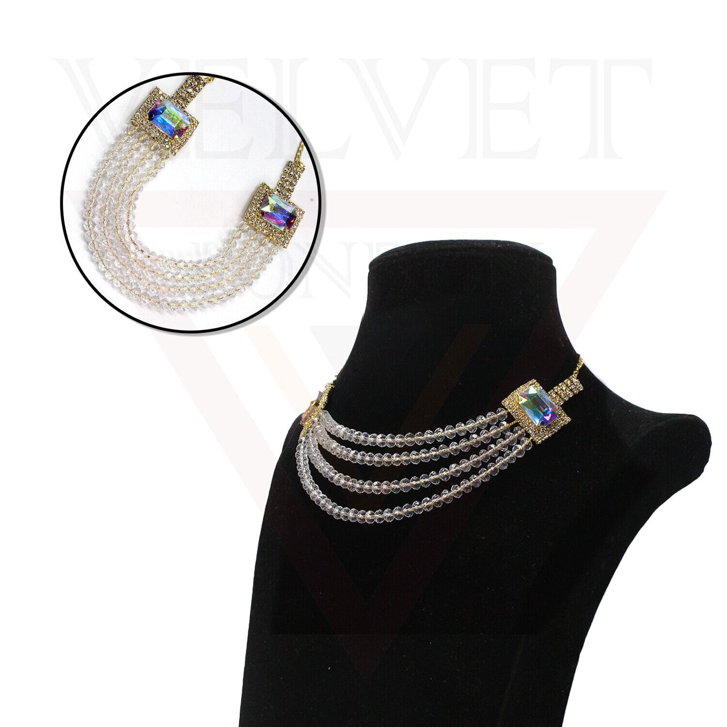 Necklace Pearl Earrings Set Crystal Choker multilayer Beads Girls Jewellery Sets