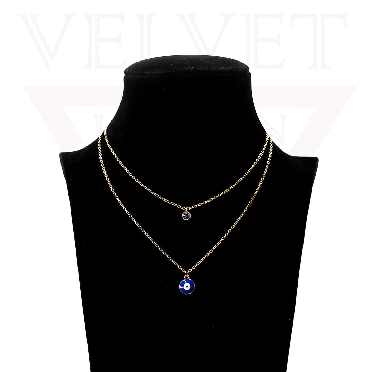 Trendy Golden Multi Layer Chain Necklace Oxidised Evil Eye Pendant Beachwear