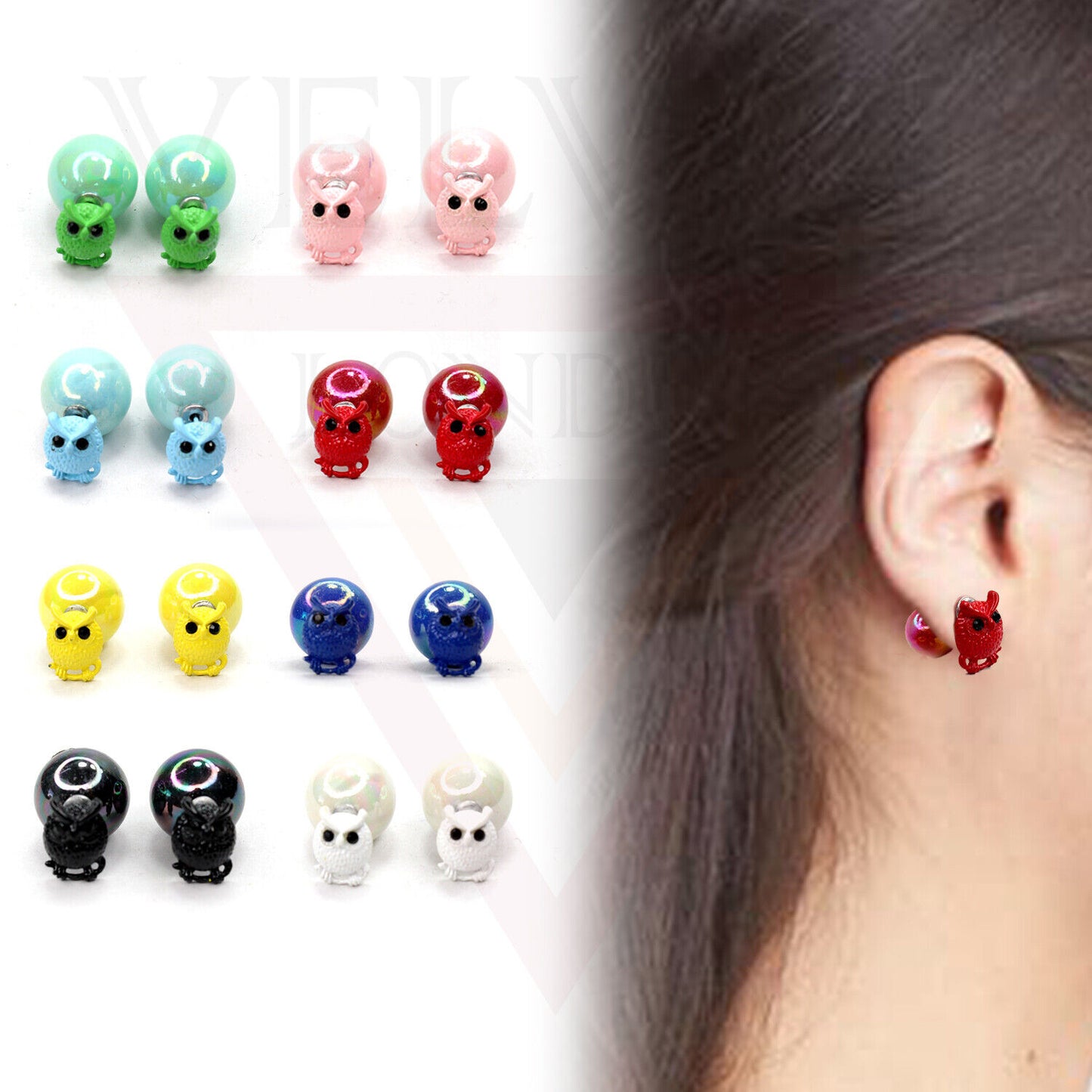 Owl Stud Earrings Pearl Double Sided Ear Studs Light Weight Cute Partywear
