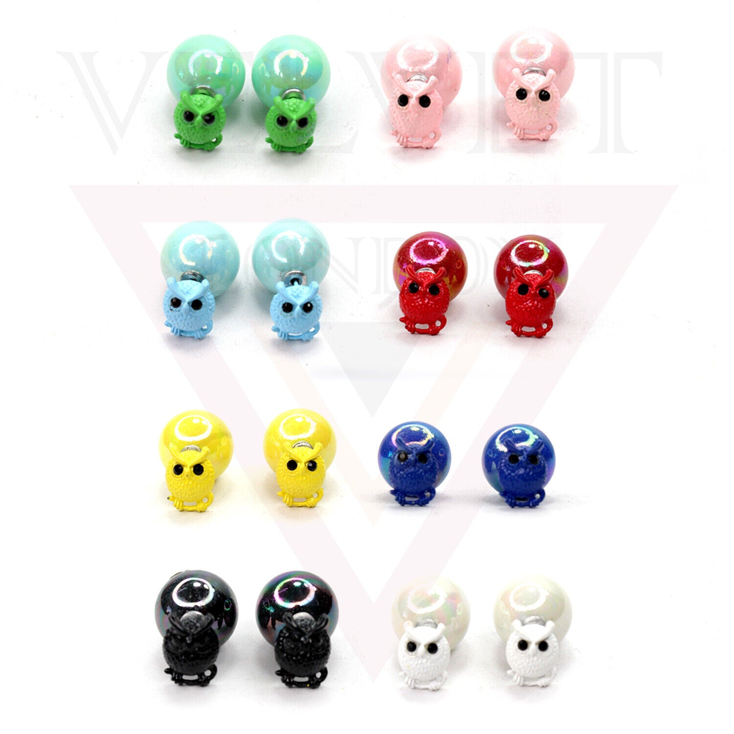 Owl Stud Earrings Pearl Double Sided Ear Studs Light Weight Cute Partywear