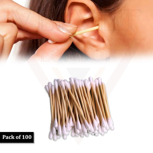 100Pcs Ear Buds Cotton Swabs Ear Cleaning Buds Tips Soft & Natural Wooden Sticks