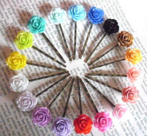 20x Hair Pins Colorful Rose Flower Bobby Pins Hair Clips Metal Grips Slide Pins