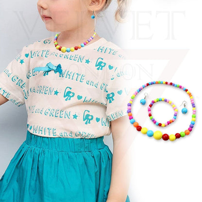 Necklace Drop Earrings And Flex Bracelet Elastic Beads Charm Baby Jewellery Set