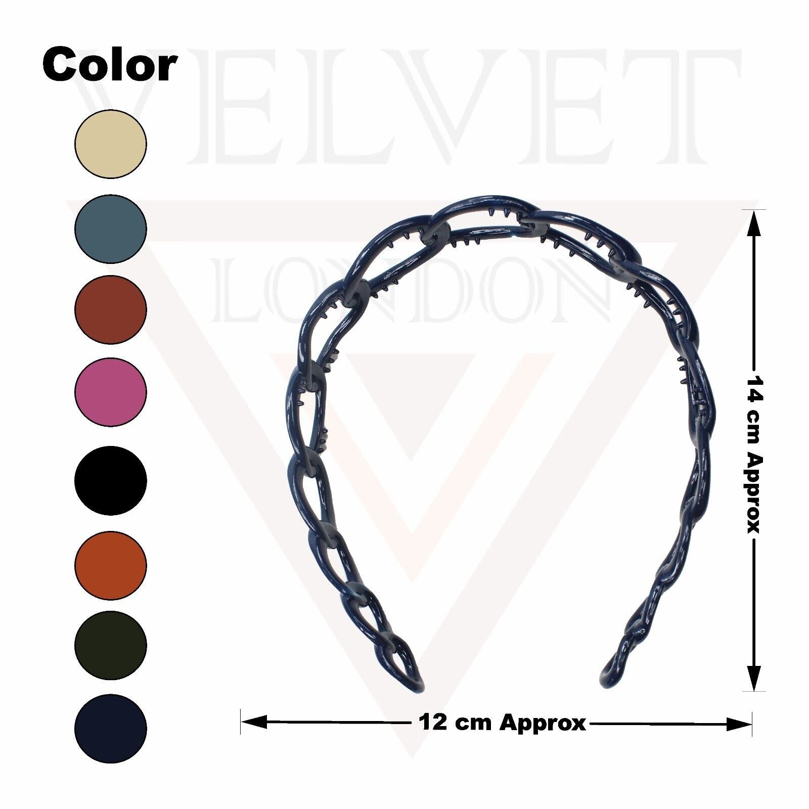 Hair Band Oval Chain Link Headband Grip Teeth Plastic Dark Colour Hair Hoop