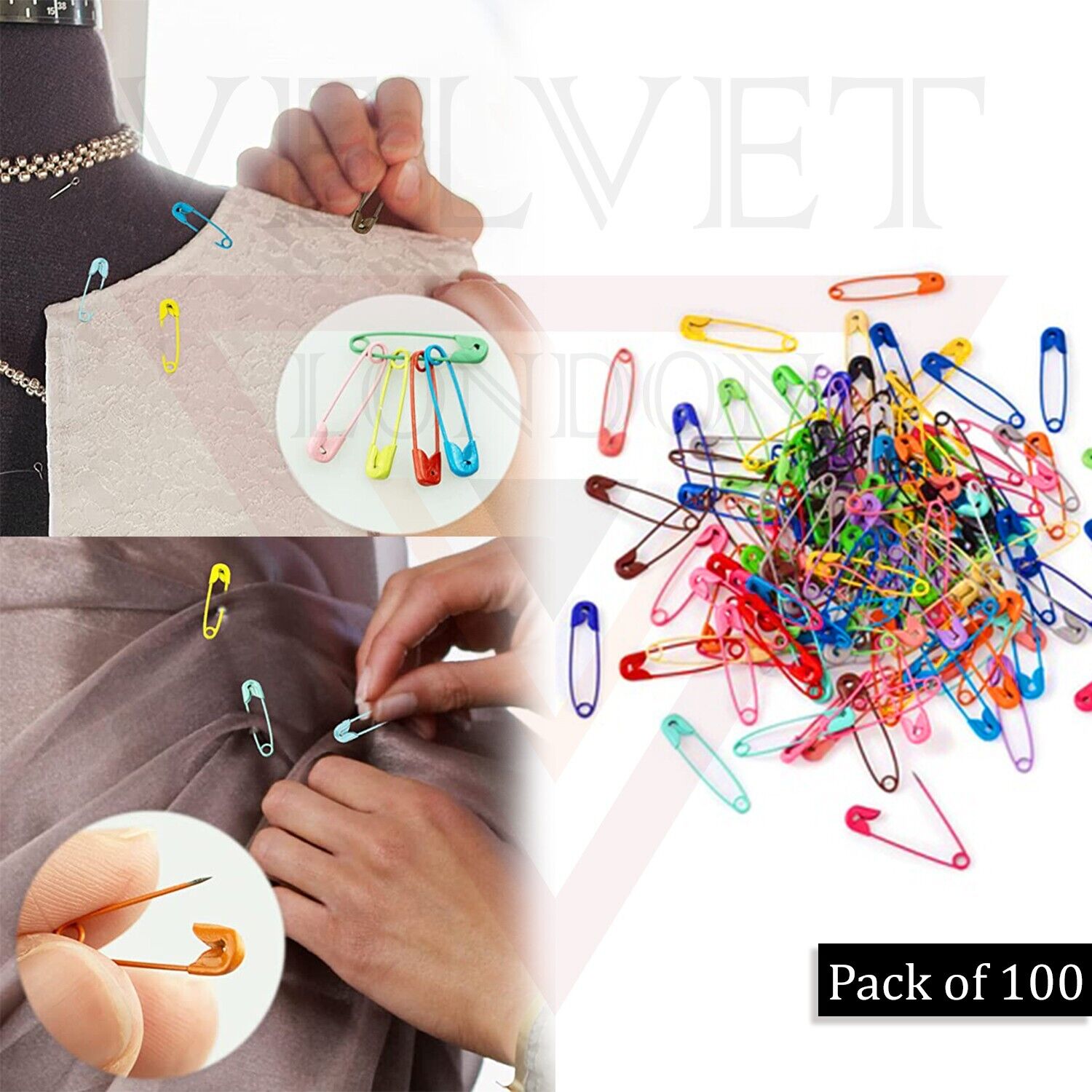100x Safety Pins Matte Multicolour Pins Craft Sewing Nickel Metal Plated Pins
