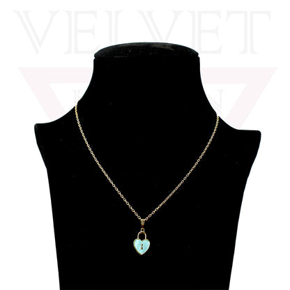 Heart Pendant Necklace Small Colour Lock Golden Chain Vintage Delicate Choker UK