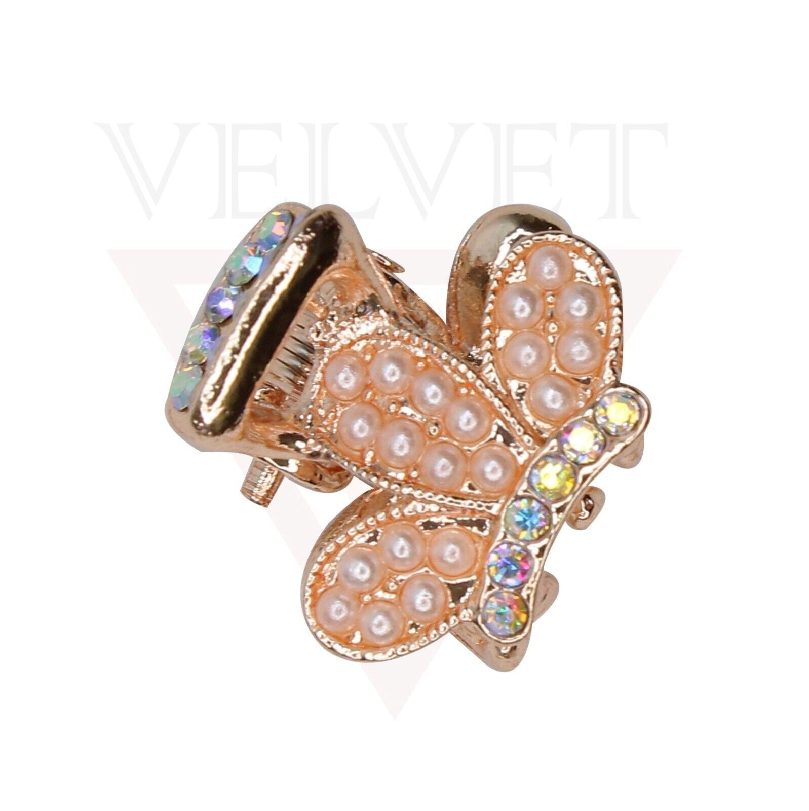 3x Tiny Hair Claw Assorted Design Rose Gold Diamond Pearl Hair Clips Pins Grips