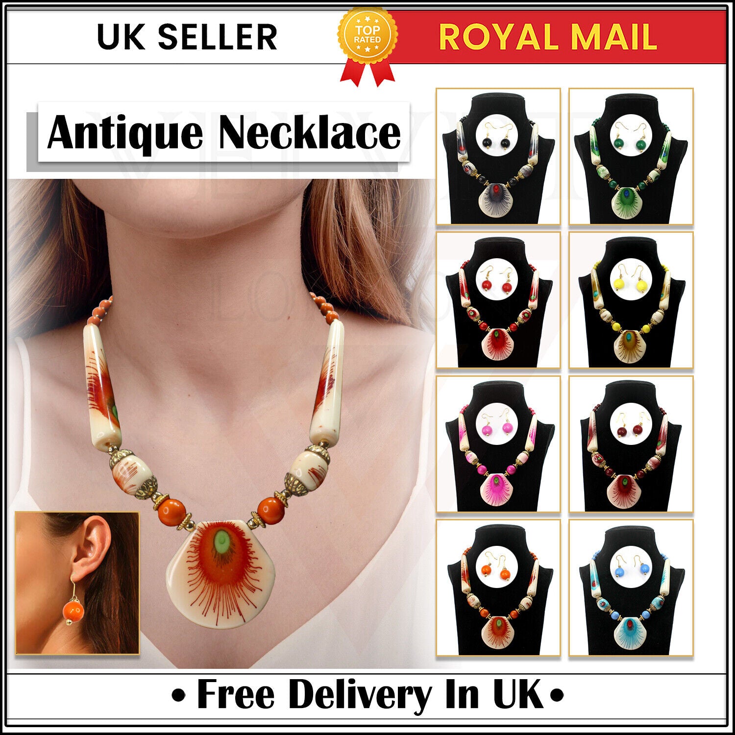 Tribal Colourful Beaded Traditional Necklace Pendant With Earrings Boho Ethnic