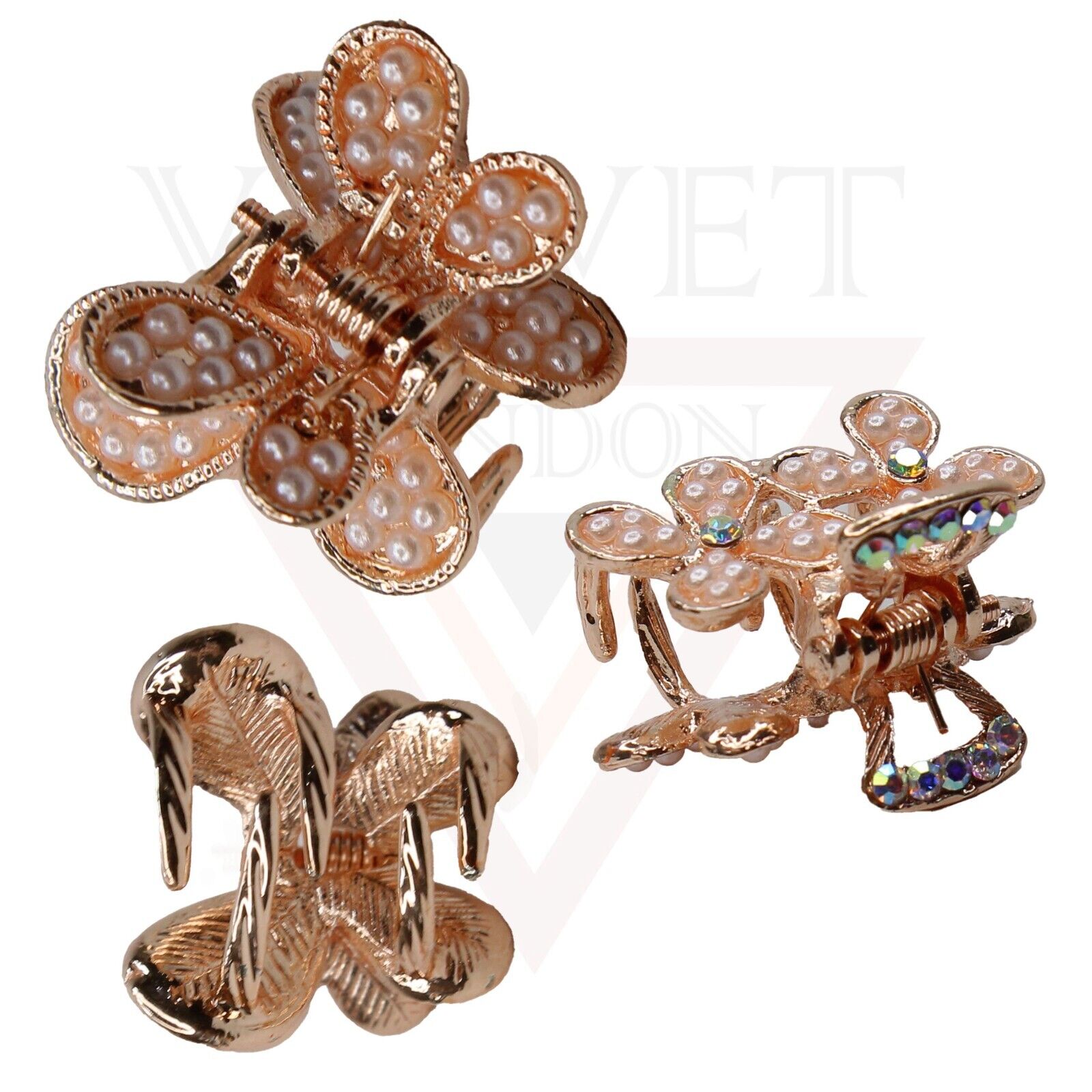 8x Mini Hair Claw Metal Diamond Pearl Non-Slip Claw Hair Clips Butterfly Clamp