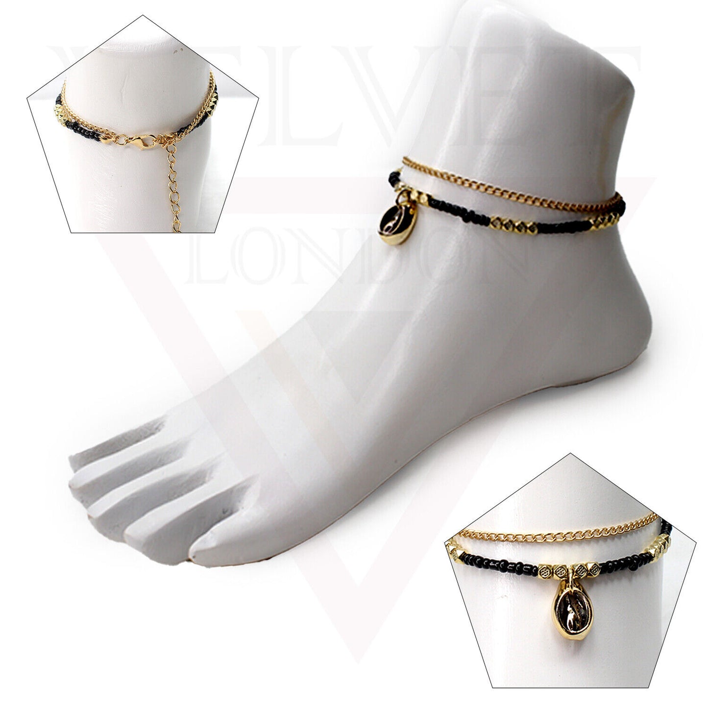 Cord Anklet Ankle Bracelet Crystal Bead Beach Adjustable Golden Foot Jewellery