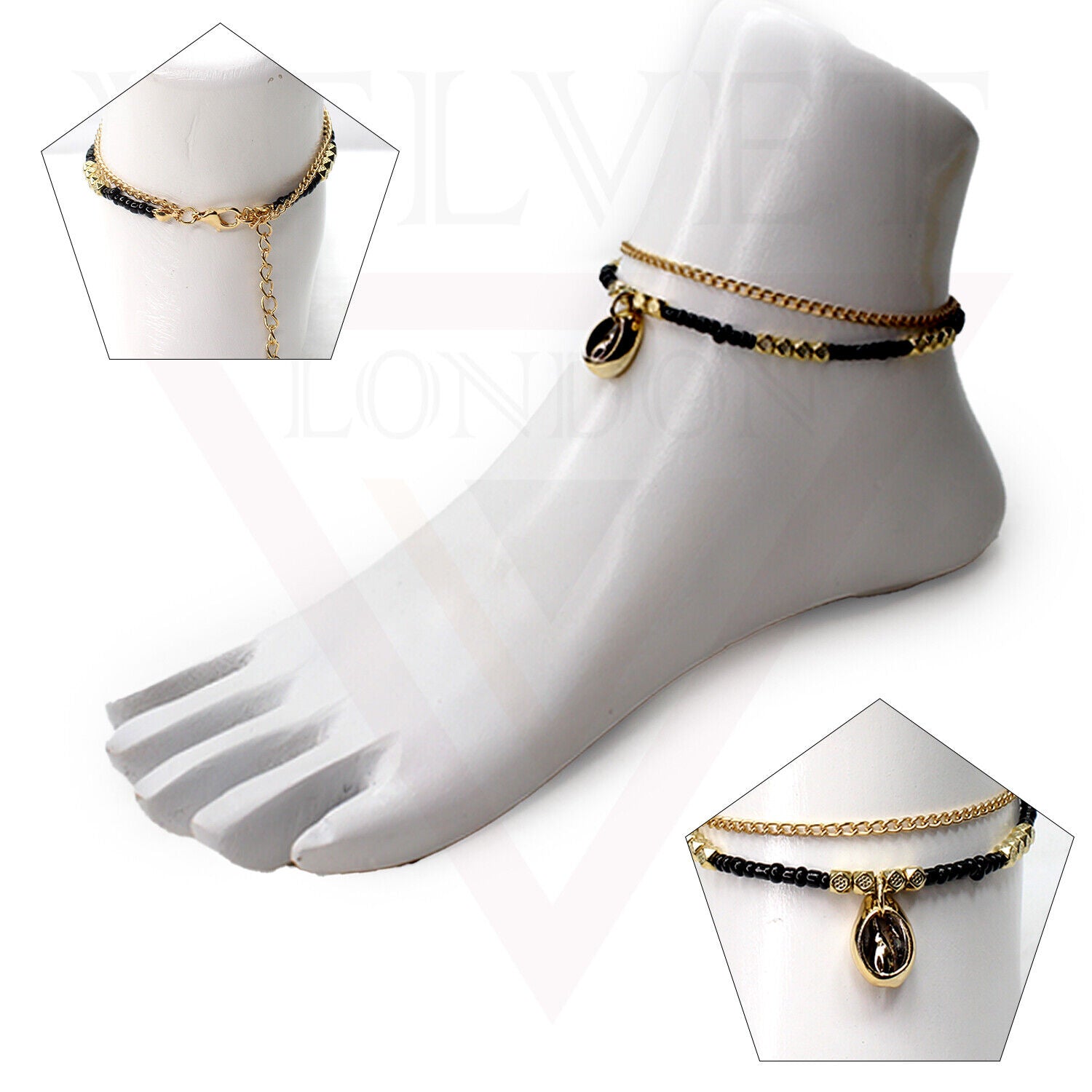 Cord Anklet Ankle Bracelet Crystal Bead Beach Adjustable Golden Foot Jewellery