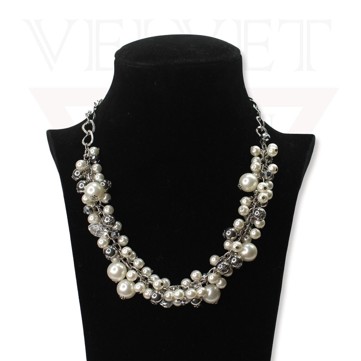 Beads Necklace Silver Chins Diamond With White Pearl Choker Partywear Jewellery