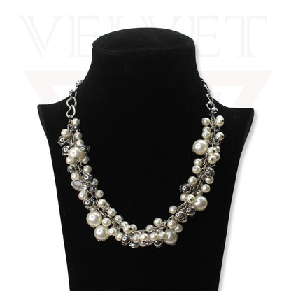 Beads Necklace Silver Chins Diamond With White Pearl Choker Partywear Jewellery