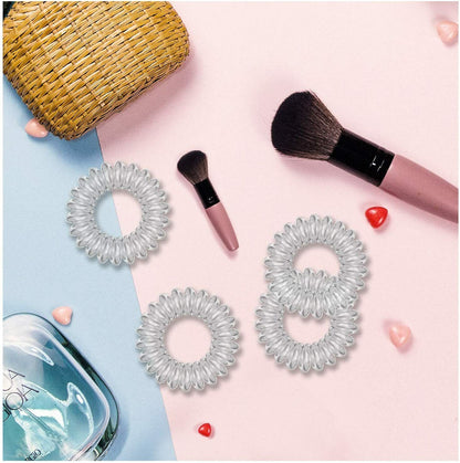 6x Clear Spiral Hair Ties Hair Telephone Coil Bands Ponytail Holder Bobbles Band