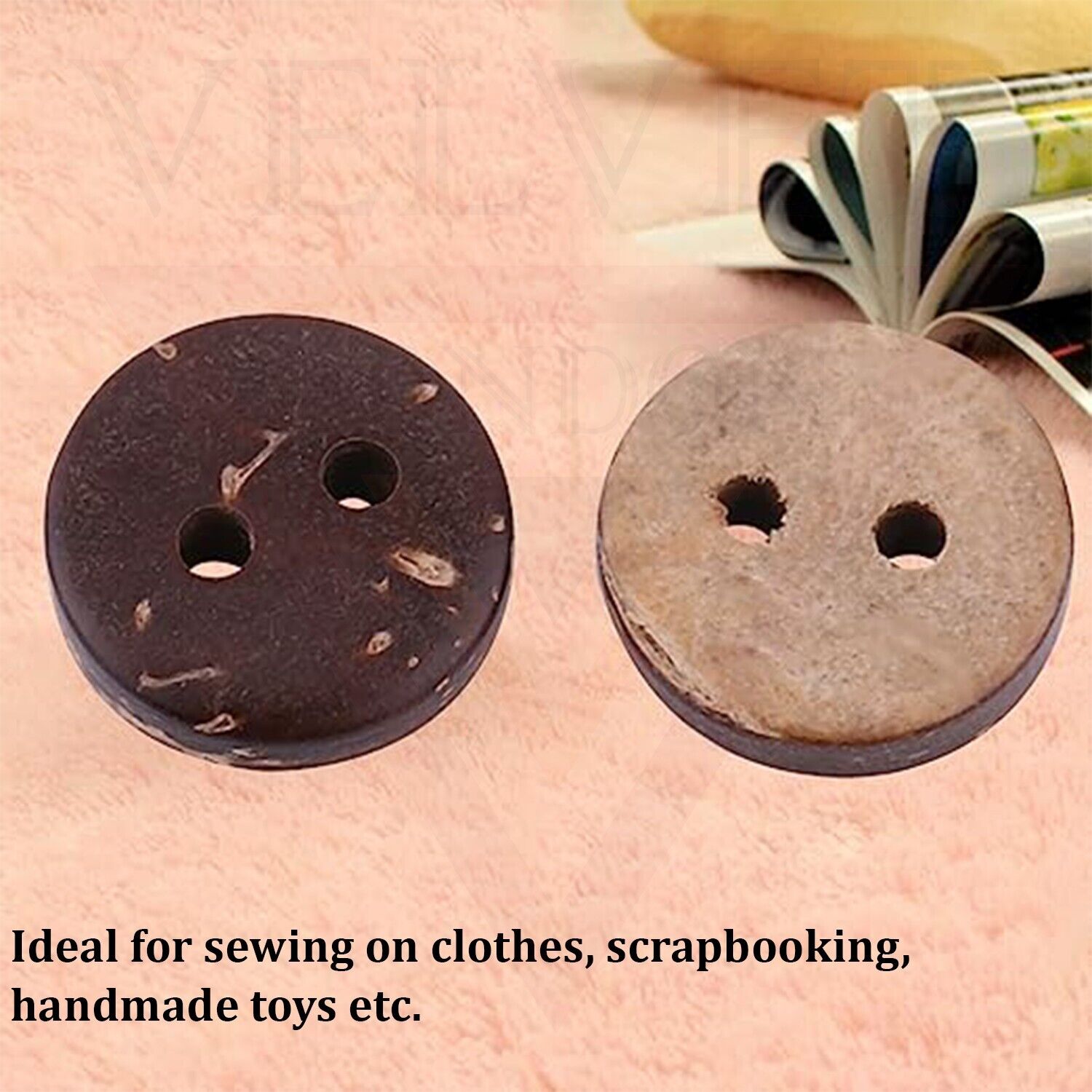 Natural Wooden Round Buttons Craft 2-Hole Sewing Clothing Buttons Art , 15mm
