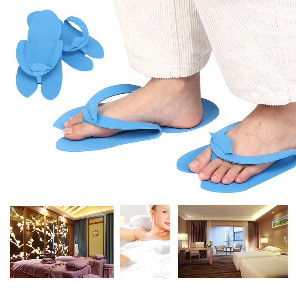 Disposable Flip Flop Foam Slippers Blue Folding Tanning Spa Beauty Salon Hotel