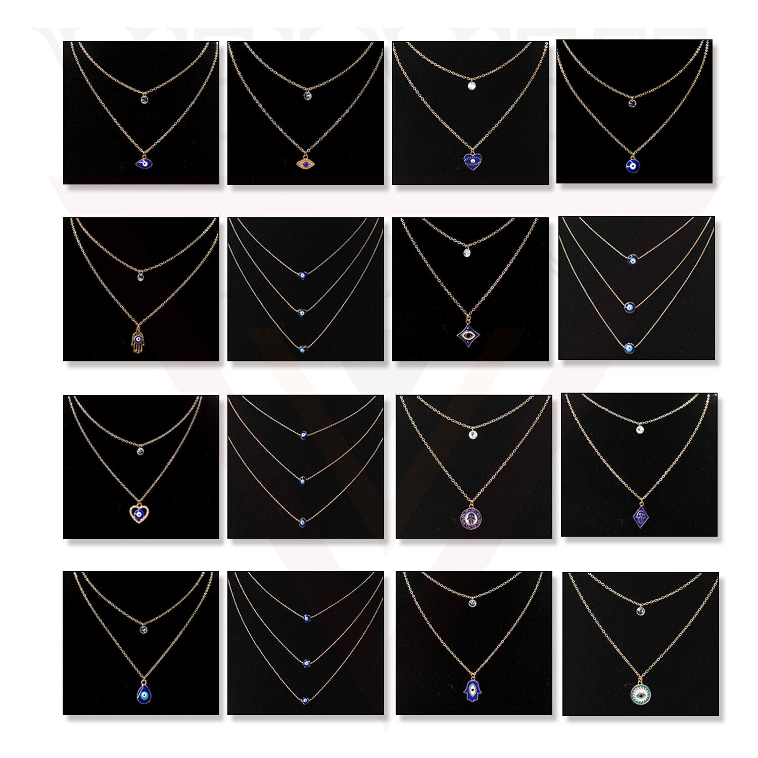 Trendy Golden Multi Layer Chain Necklace Oxidised Evil Eye Pendant Beachwear