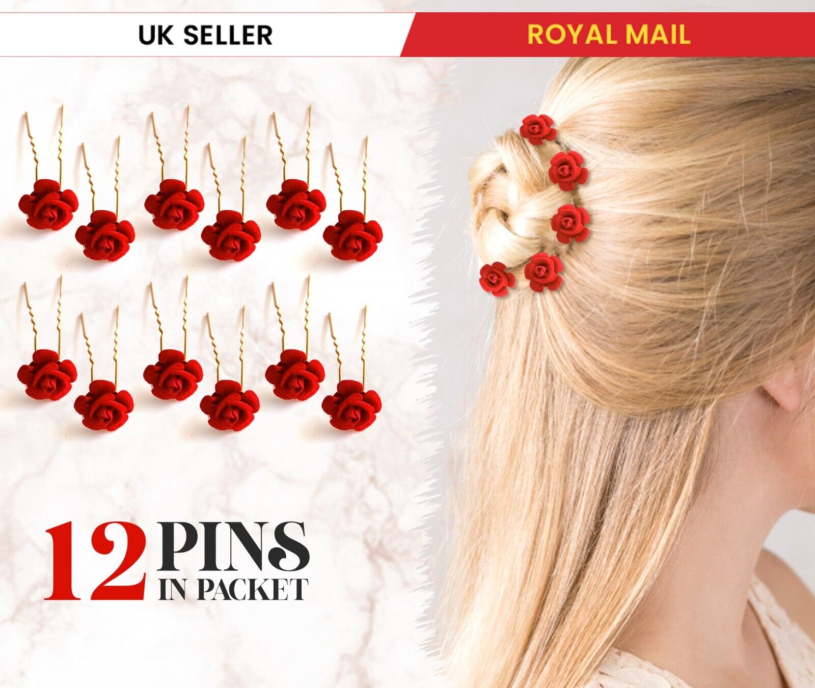 Hair Pins Rose U Pins Flower Pearl Diamond Glitter Hair Clips Brooch For Bridal 