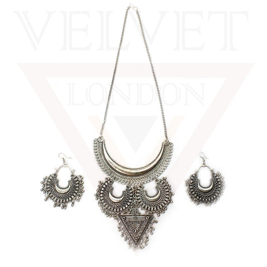 Necklace Earrings Jewellery Set Ethnic Antique Oxidized Choker Traditional Boho