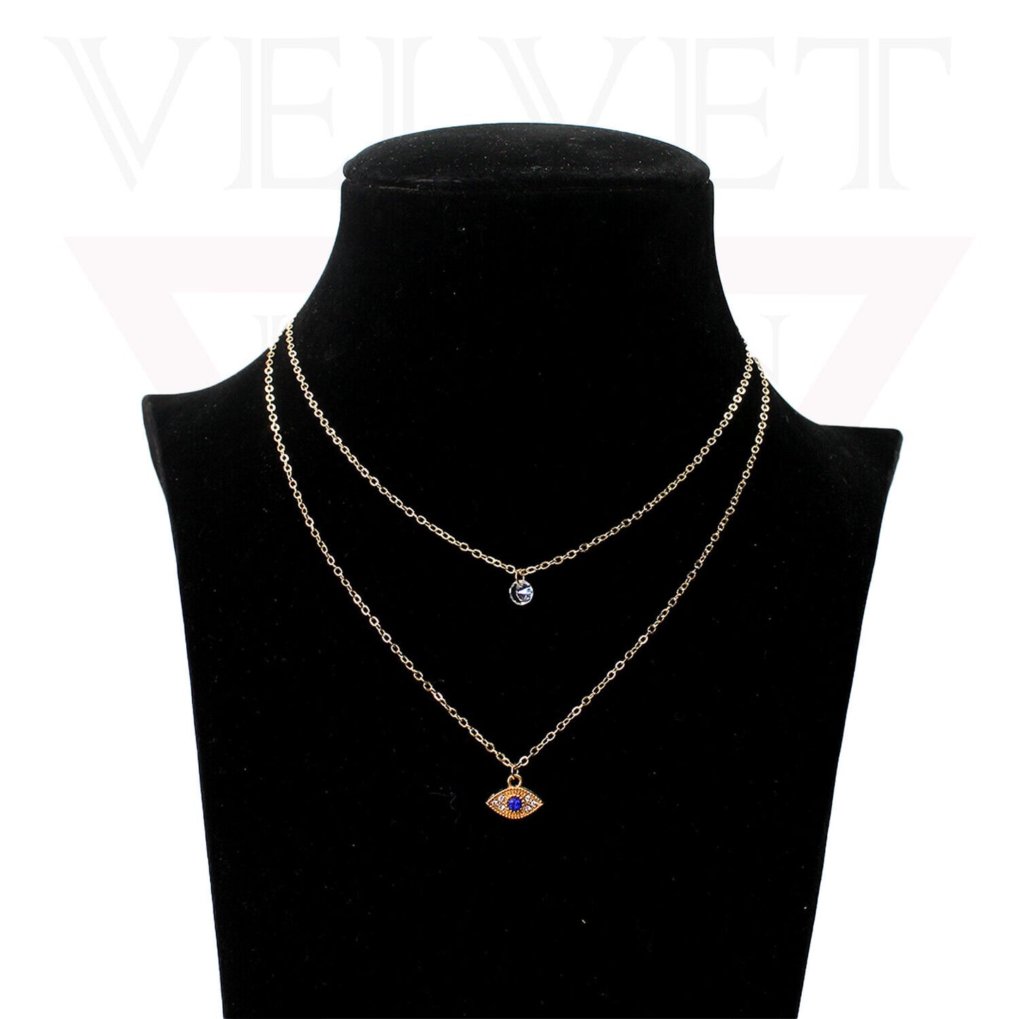 Trendy Golden Multi Layer Chain Necklace Oxidised Evil Eye Pendant Beachwear