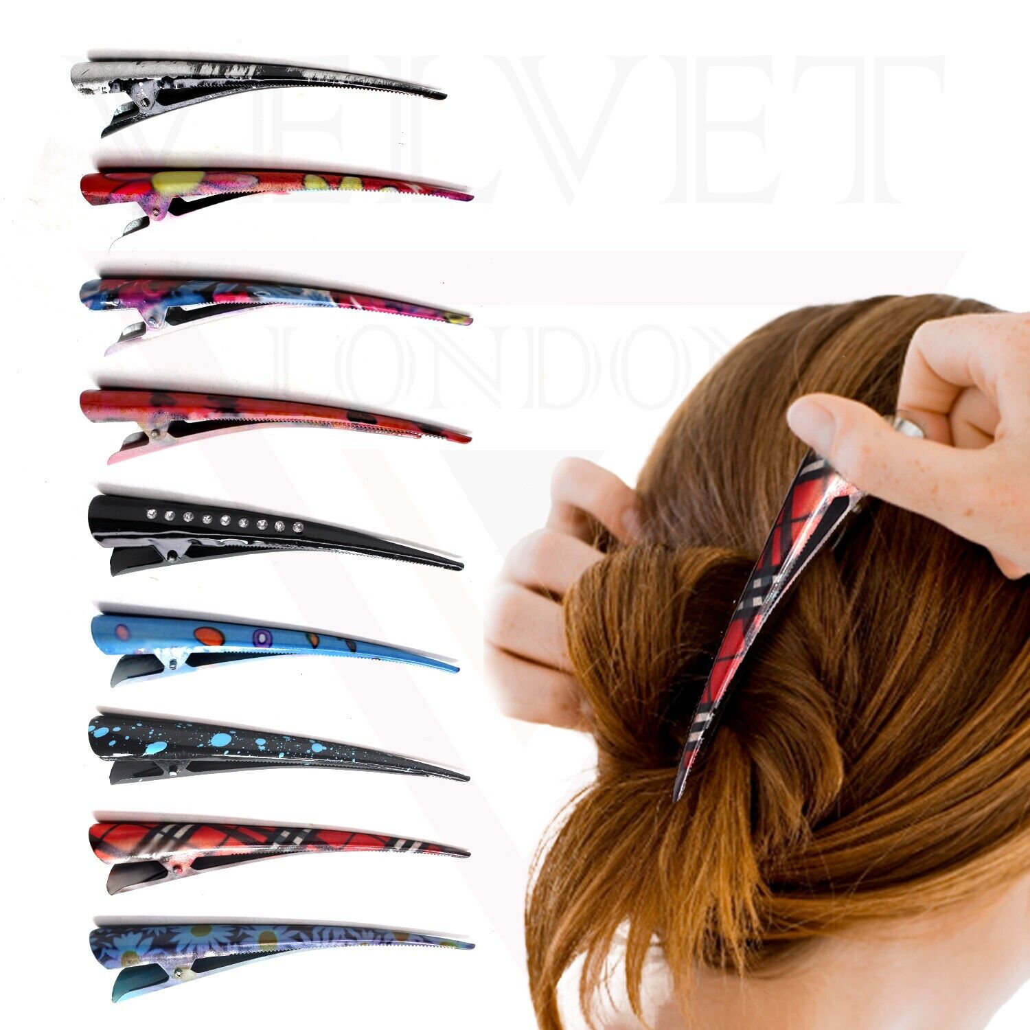 3x Duckbill Hair Clips Assorted Design Metal Crocodile Barrettes Teeth Clips 