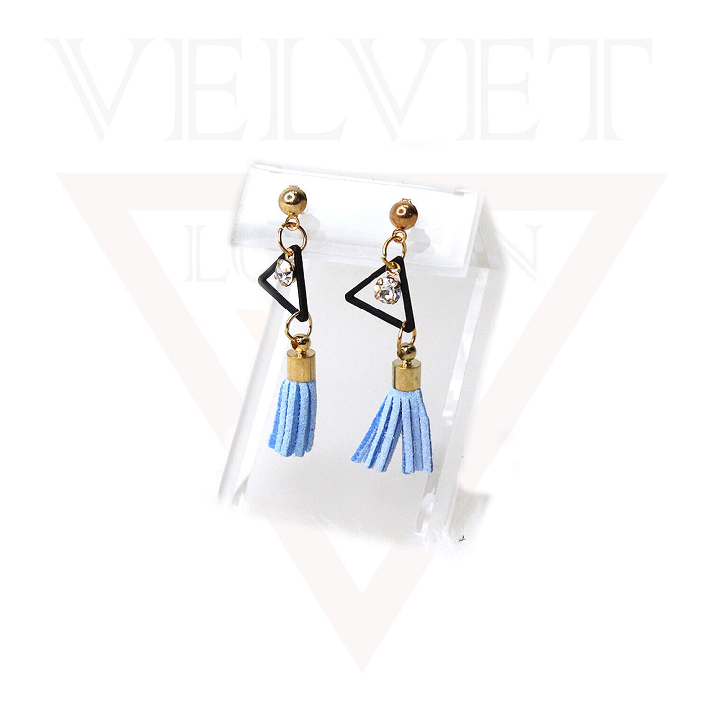 Stud Earrings Triangle Shape Rhinestone Long Tassel Hook Dangle Drop Earrings