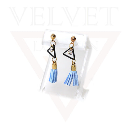 Stud Earrings Triangle Shape Rhinestone Long Tassel Hook Dangle Drop Earrings