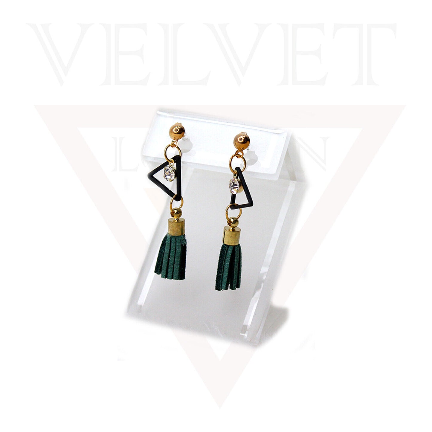 Stud Earrings Triangle Shape Rhinestone Long Tassel Hook Dangle Drop Earrings