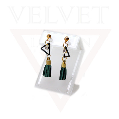 Stud Earrings Triangle Shape Rhinestone Long Tassel Hook Dangle Drop Earrings