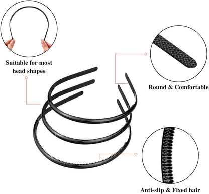 4Pcs Slim Hair Bands Plastic Black Headbands With Teeth Skinny Thin Hair Hoop