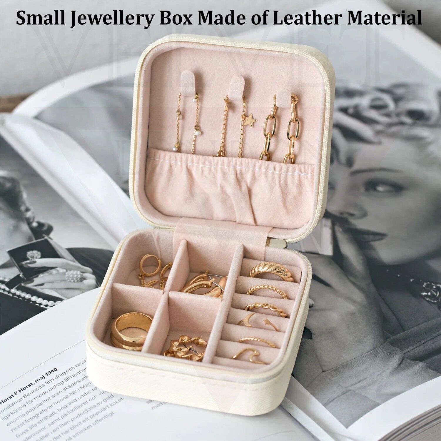 Jewellery Box for Women Storage Case Zipper Leather for Earrings Rings Necklaces