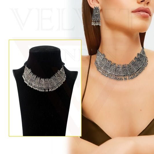 Necklace Earrings Antique Oxidized Traditional Boho Choker Jewellery Set Ethnic
