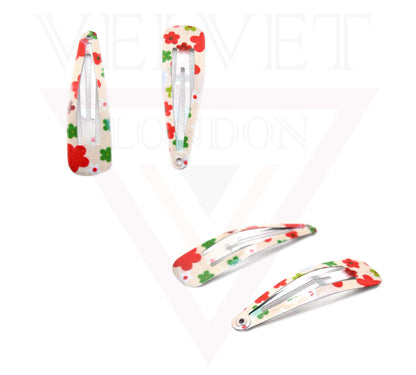 10x Flower Print Clip Metal Snap Clips Non Slip Grips Bobby Pins Hair Slide 