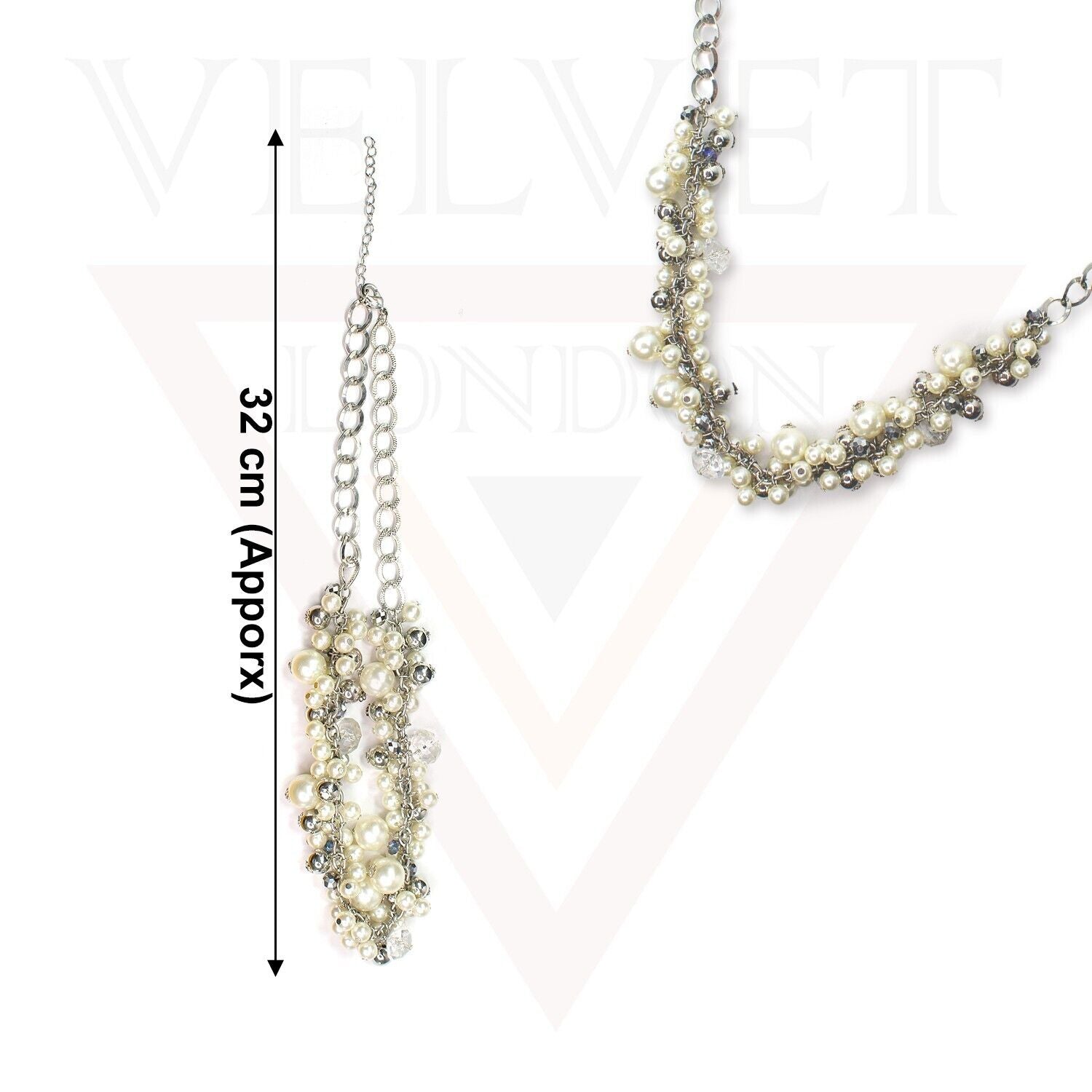 Beads Necklace Silver Chins Diamond With White Pearl Choker Partywear Jewellery