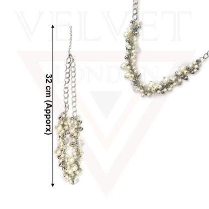 Beads Necklace Silver Chins Diamond With White Pearl Choker Partywear Jewellery