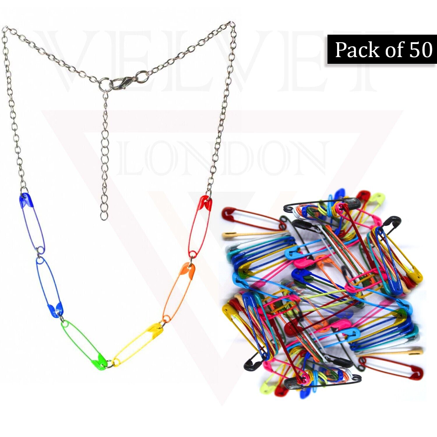 50Pcs Multi-Color Safety Pins For Clothe Craft Sewing Nickel Metal Plated 5.5 CM