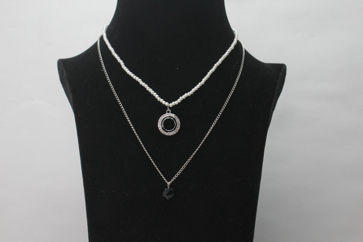 Chain Necklace 2 Layers Silver Chain Choker White Beads Pearl Jewelry Necklace