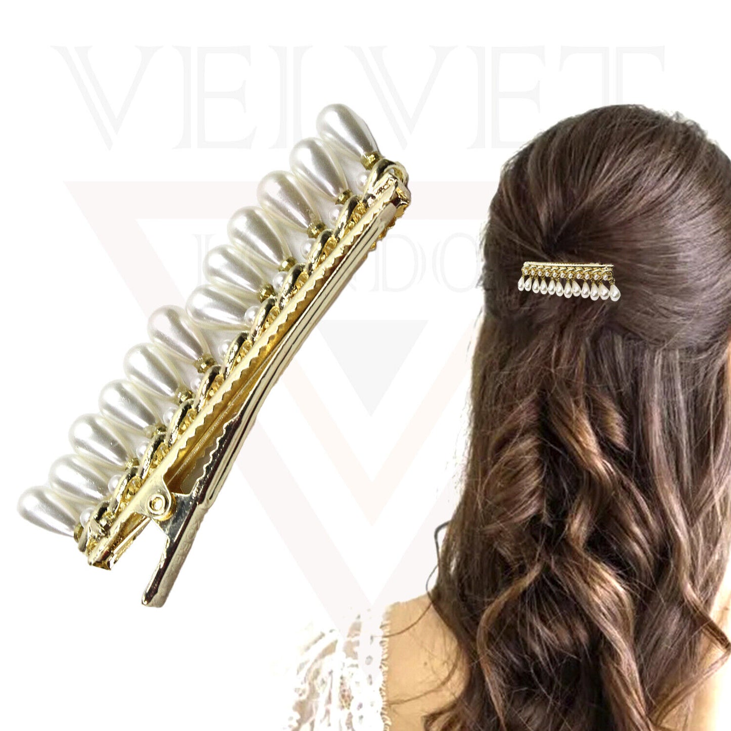 Pearl Hair Clips Pins Golden Hairpins Metal Diamond Hairdressing Crocodile Grips