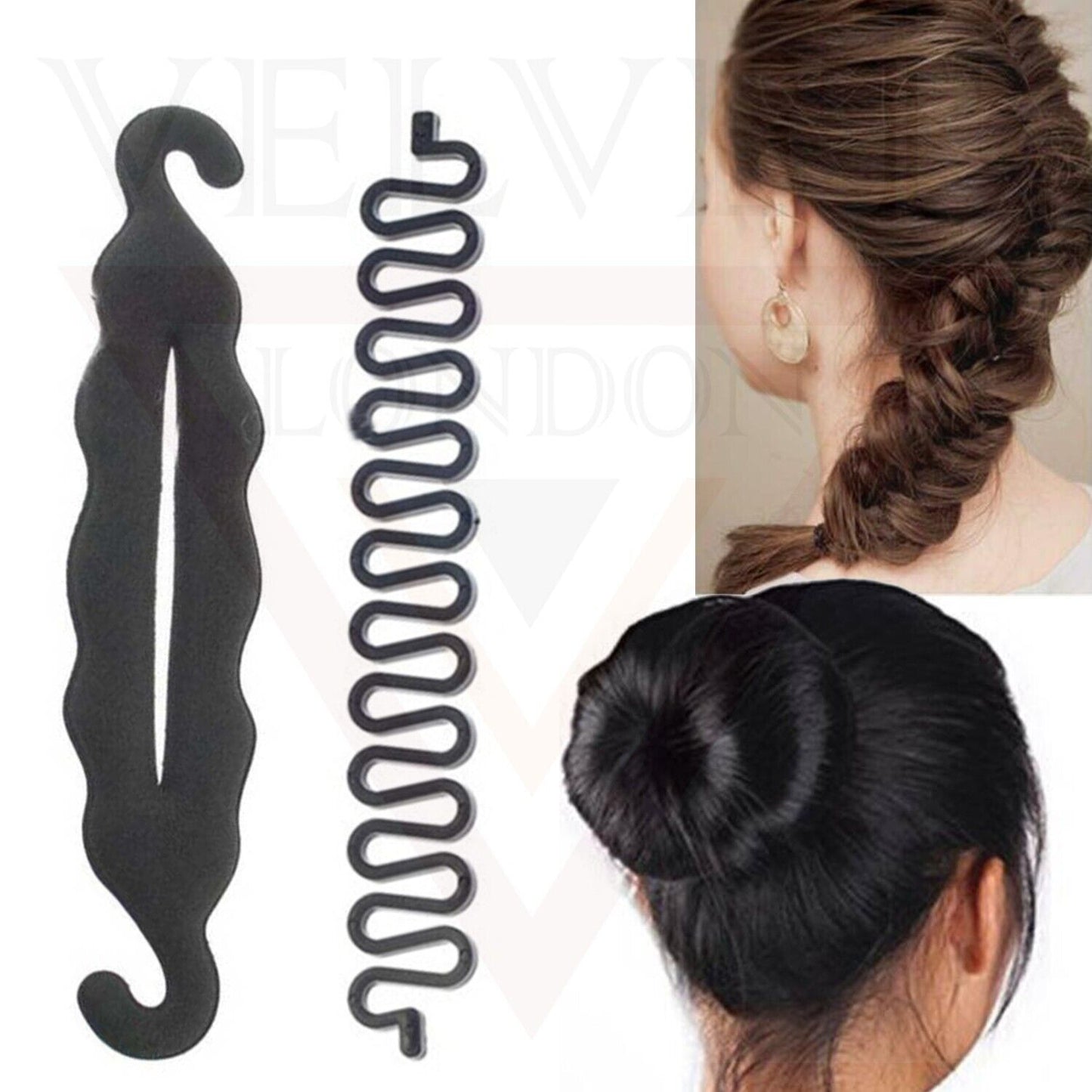 2Pc Black Magic French Hair Styling Twist Braiding Maker & Hair Bun Maker Hook
