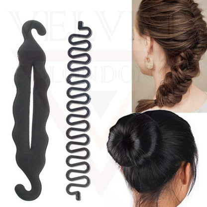 2Pc Black Magic French Hair Styling Twist Braiding Maker & Hair Bun Maker Hook