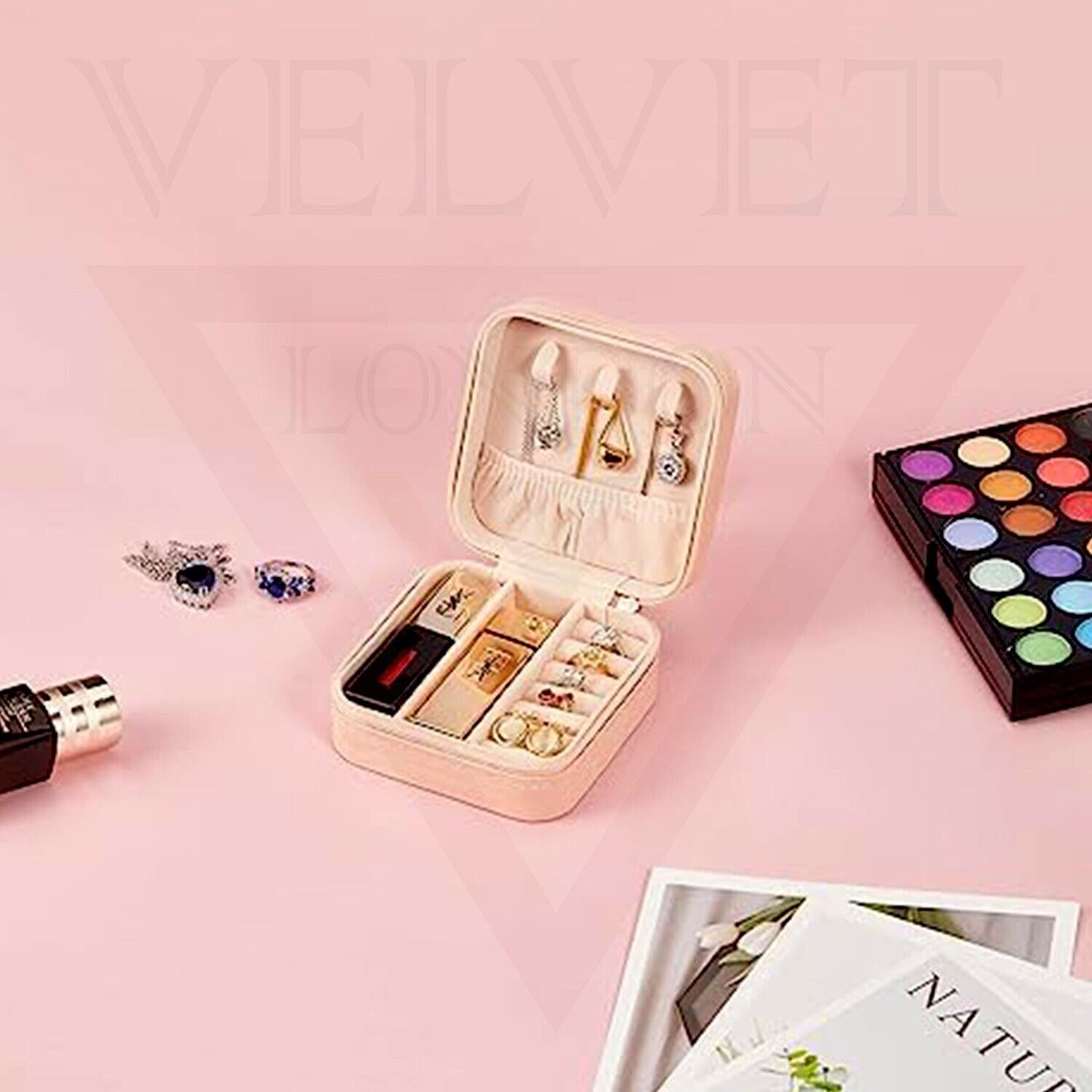 Jewellery Box for Women Storage Case Zipper Leather for Earrings Rings Necklaces